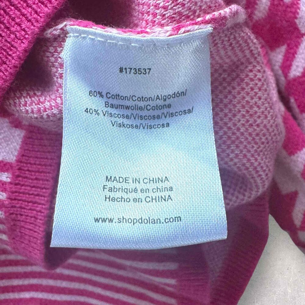 Dolan Pink White Long Sleeve Crew Neck Stripe Houndstooth Pullover Sweater Small - Picture 10 of 16